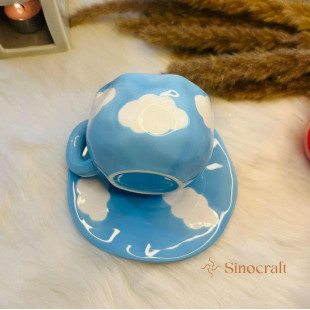 Japanese Style Cloud Printed Ceramic Cup & Saucer